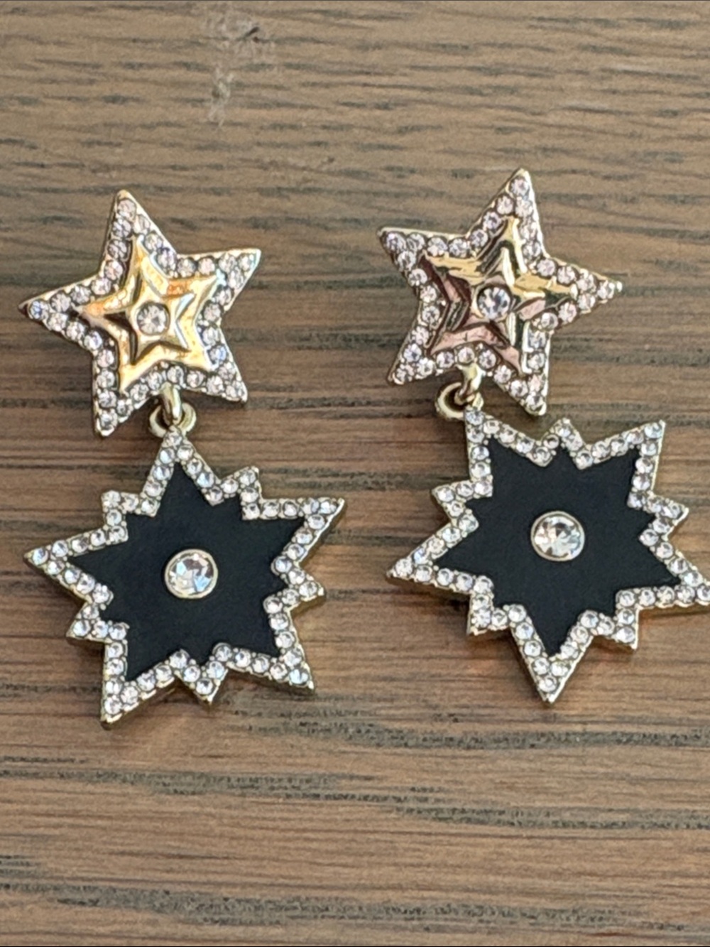 Karl Lagerfeld Silver and Black Star Crystal Drop Earrings — Very Good Condition